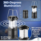 Mata1-USA LED Camping Lantern (Black), Emergency Light for Power Outages, Long-Lasting Battery-Powered Light w/ 3 Adjustable Brightness Levels, Collapsible Lamp for Indoor & Outdoor Use