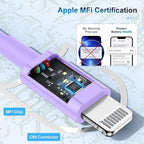 3 Pack Apple MFi Certified Charger Cable 6Ft, Lightning to USB Cable Cord 6 Foot, 2.4A Fast Charging,Apple Phone 6 Feet Long Chargers for iPhone 14/13/12/11/X/XS/XR/SE/8/7/6/5 Plus Pro Max Mini Purple
