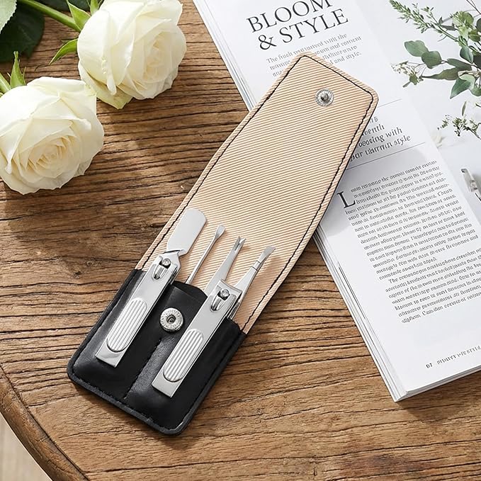 Manicure Kit 6 in 1 Nail Clipper Set Premium Stainless Steel Fingernail & Toenail Clippers, Portable Manicure & Pedicure Care Tools Travel Grooming Kits Gifts for Men Women Parents, With PU Case