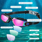 Flutesan 6 Pack Swim Goggles for Adult Anti Fog Swimming Glasses with Ear Plugs Nose Clip No Leaking Full Protection Goggles