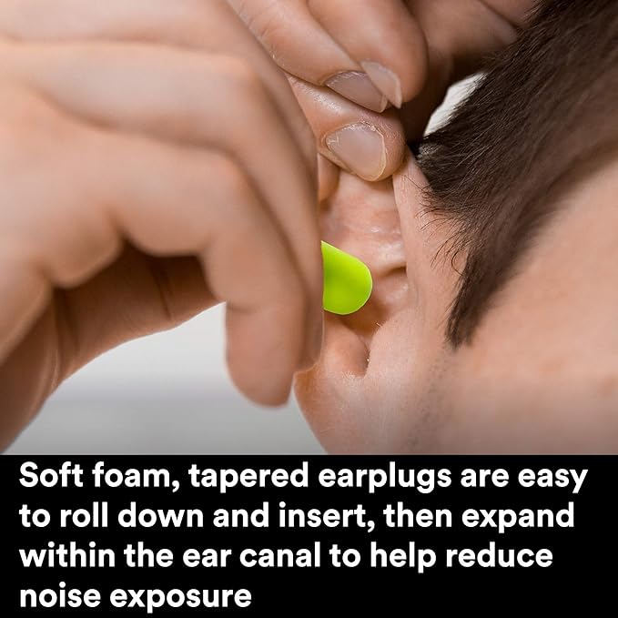 3M Ear Plugs, E-A-Rsoft Yellow Neons 391-1004, Bottle of 500 Pair of Disposable Earplugs, Regular Size, Uncorded, 33 NRR, Tapered Cylinder Shape, Slow Recovery Foam