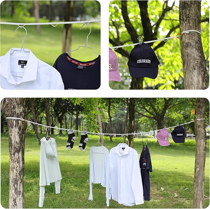 Vigorport Portable Travel Clothesline, Windproof Clothesline with Hang Hole, Indoor and Outdoor Clothes Line for Camping, Hotel, Backyard, Cruise Ship (White, 16.5Ft)