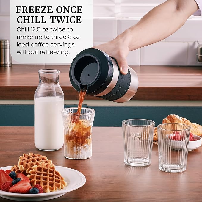 The Original but NEW Stainless-Steel HyperChiller HC2SS Patented Iced Coffee/Beverage Cooler Ready in One Minute, Reusable for Iced Tea, Wine, Spirits, Alcohol, Juice, 12.5 oz, Stainless Steel