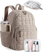 BAGSMART College Laptop Backpack, Travel Backpack for Women, Quilted Airline Approved Carry On Backpack Fits 17.3 Inch Laptop, Personal Item Travel Bag, Camel