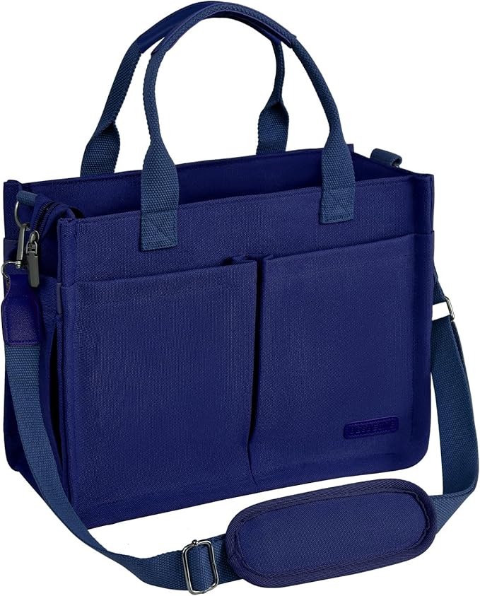 BESBESME Canvas Tote Bag for Women with Zipper & Compartments– Large Work & College Laptop Tote Crossbody Shoulder Bag
