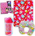 SANRIO Hello Kitty Neck Pillow and Blanket Set - Bundle Hello Kitty Boba Travel Neck Pillow, Hello Kitty Fleece Blanket, Stickers, More | Hello Kitty Travel Accessories