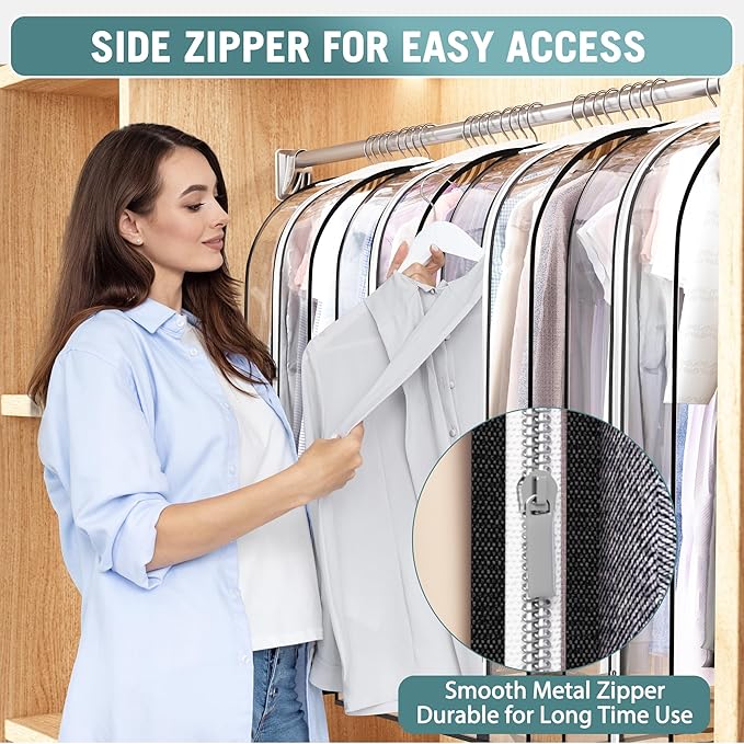 Liuoud Clear Garment Bags for Hanging Clothes10” Gusseted, Suit Bags for Closet Storage, Hanging Plastic Clothes Cover for Coat, Dress, Fur, Shirt, 6 Pack, 40” Long