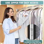 Liuoud Clear Garment Bags for Hanging Clothes10” Gusseted, Suit Bags for Closet Storage, Hanging Plastic Clothes Cover for Coat, Dress, Fur, Shirt, 6 Pack, 40” Long