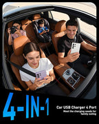 Car Charger USB C Fast Charge, 90W 4-Port Car Phone Charger Super Fast Charging Dual USB-C & USB-A Cigarette Lighter Adapter with 240W Type C Cable for Samsung Galaxy S26/S25/S24/ S23, Pixel, Android