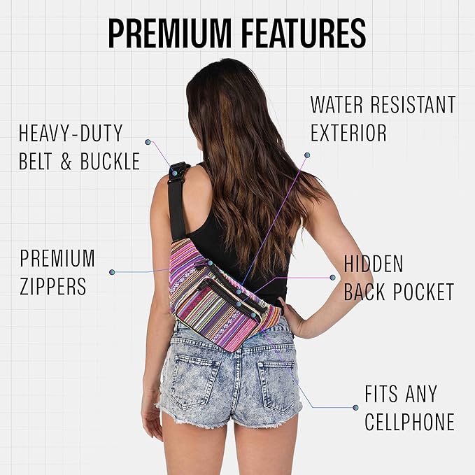 Fanny Pack Belt bag - Crossbody Waist Bag for Men or Women - Hands-Free, Waterproof Large Bumbag for Hiking, Running, and Travel (Rose Vert)
