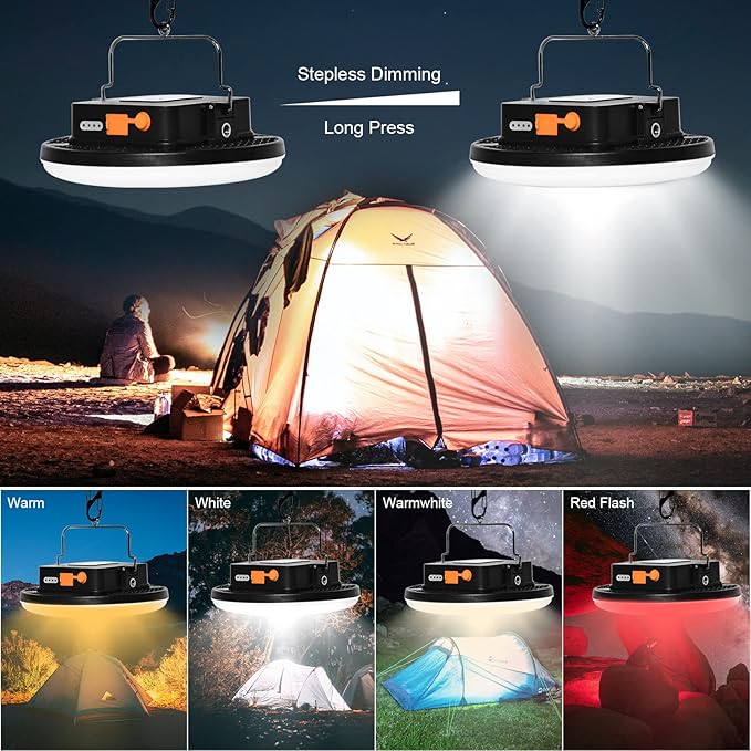 IODOO 16500mAh 60W Rechargeable Camping Light with Remote 3000LM 2700/4000/6500K LED Camping Lantern Portable IP65 Waterproof Tent Lights Power Failur