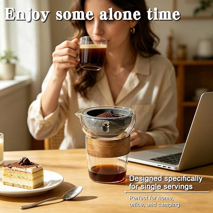 Glass Pour Over Coffee Maker Set, Drip Coffee Maker, No Paper Filters Needed, Heat-resistant Borosilicate Glass with Ceramic Coffee Filter, Easy to Clean, Ideal for Home, Office & Outdoor Camping