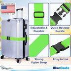 Luggage Straps for Suitcases - TSA Approved - Neon Green, 20 PK - Bulk Multipack Premium Nylon Belts for Suitcase, Briefcase & Travel Bag - Adjustable Strap Length 46" - 78"