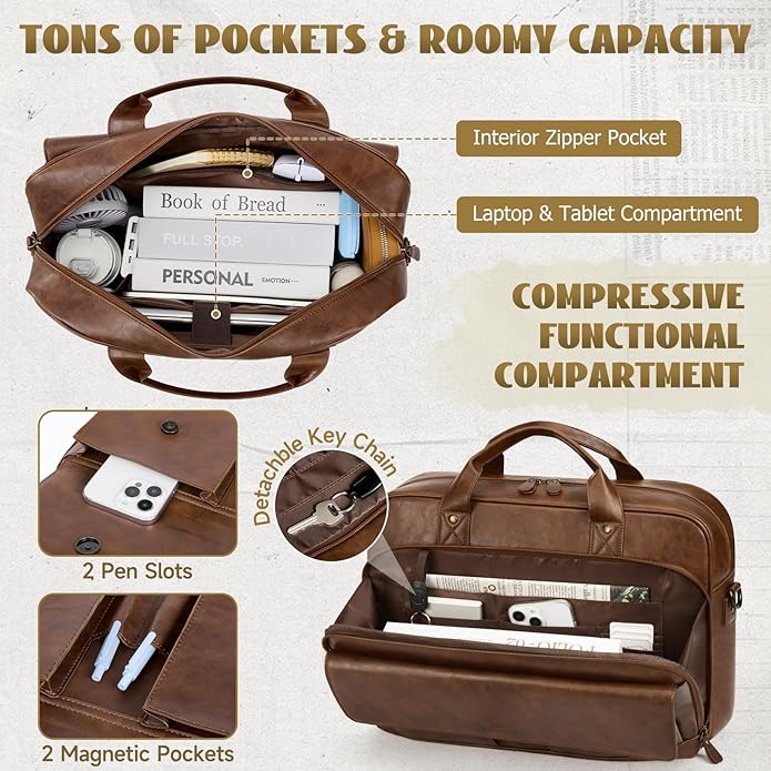 RAINSMORE Mens Laptop Bag PU Leather Messenger Bag 15.6 Inch Briefcase Vintage Computer Satchel Bag for Work Business
