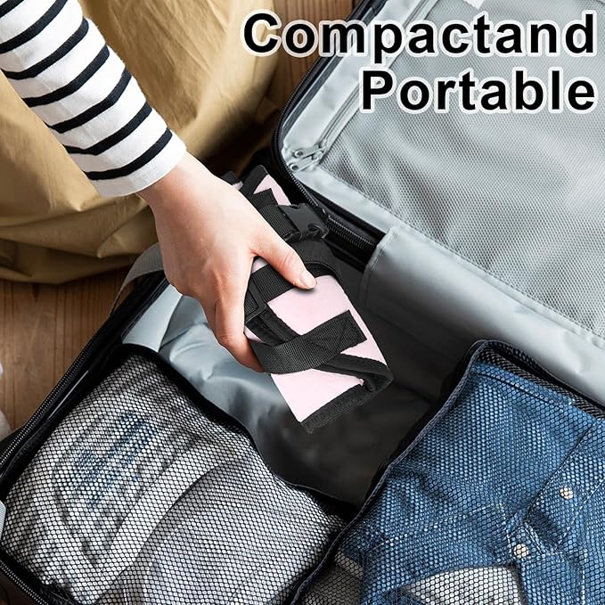Airplane Foot Rest (Travel Comfortably), Pink Nylon Foot Hammock with Adjustable Metal Frame, Perfect for Airplane, Train, or Office Use