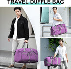 Dimayar 85L Travel Duffle Bag for Men Women - Foldable Duffel Bag with Shoes Compartment - Overnight Bags Waterproof & Tear Resistant(Purple)