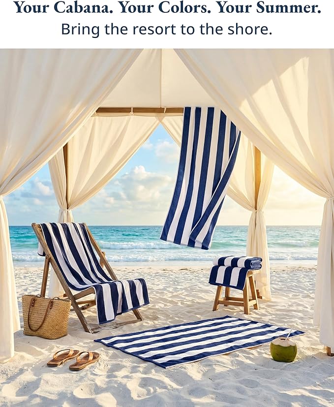 LANE LINEN Beach Towels 4 Pack - Premium 520 GSM Beach Towel – 100% Cotton Ultra Soft, Thick & Highly Absorbent Pool Towels for Seaside & Summer Use - Quick Dry Towel Set for Holiday Travel Use - Blue