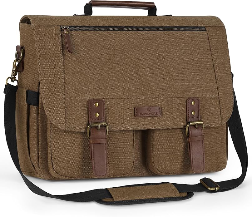 RAINSMORE Messenger Bag for Men 15.6-17.3 Inch Laptop Bag Water-resistant Canvas Briefcase Computer Satchel for Work College