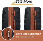 2 Piece Luggage Sets with Travel Bag, Lightweight Expandable Checked Luggage Sets, Hardshell ABS Spinner Wheels Carry on Suitcase with TSA Lock, for Travel, Women Men, 20 IN&24IN, Black Brown