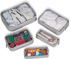 Remobia Hicol TSA Approved 5-Piece Diaper Bag Organizer Pouch Set Clear Waterproof TPU Kids Toiletry Storage Set Travel Packing Clutch Cube Bags for Baby Nursing (Light Gray)