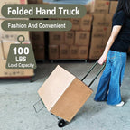 Folding Hand Truck Dolly Lightweight Aluminum Luggage Cart - 100lbs Capacity with Elastic Bungee Cord for Travel & Shopping