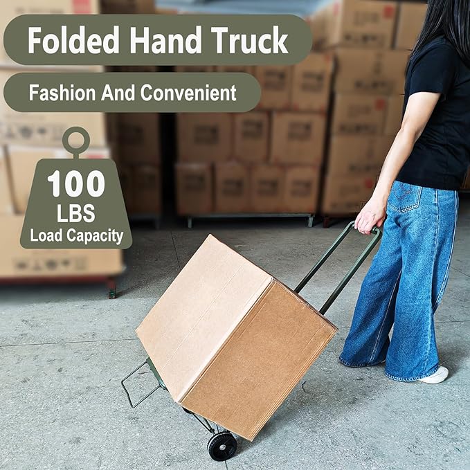 Folding Hand Truck Dolly Lightweight Aluminum Luggage Cart - 100lbs Capacity with Elastic Bungee Cord for Travel & Shopping