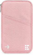 Zero Grid RFID Family Passport Holder for up to 6 Passports, Large Zippered Wallet for Men & Women, Fits Cards, Cash, ID, Sim Card; Premium & Compact Travel Document Holder - Rose Pink