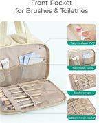 BAGSMART Travel Toiletry Bag, Puffy Large Toiletry Bag for Women, Lightweight Cosmetic Makeup Bag Organizer with Handle for Traveling, Accessories, Essentials, Toiletries （Beige