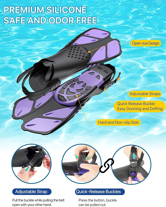 Ubekezele Snorkeling Gear for Adults Men Women,4 in 1 Snorkel Set with Panoramic View Diving Mask Anti-Fog Anti-Leak,Dry Top Snorkel,Fins and Travel Bag for Swimming,Snorkeling and Travel Diving