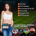 Clear Fanny Pack for Stadium Events - Clear Bag for Women Men | Lightweight Waist Pack for Concerts, Sports Games Day & Travel Stadium Approved Transparent Bag (Black)