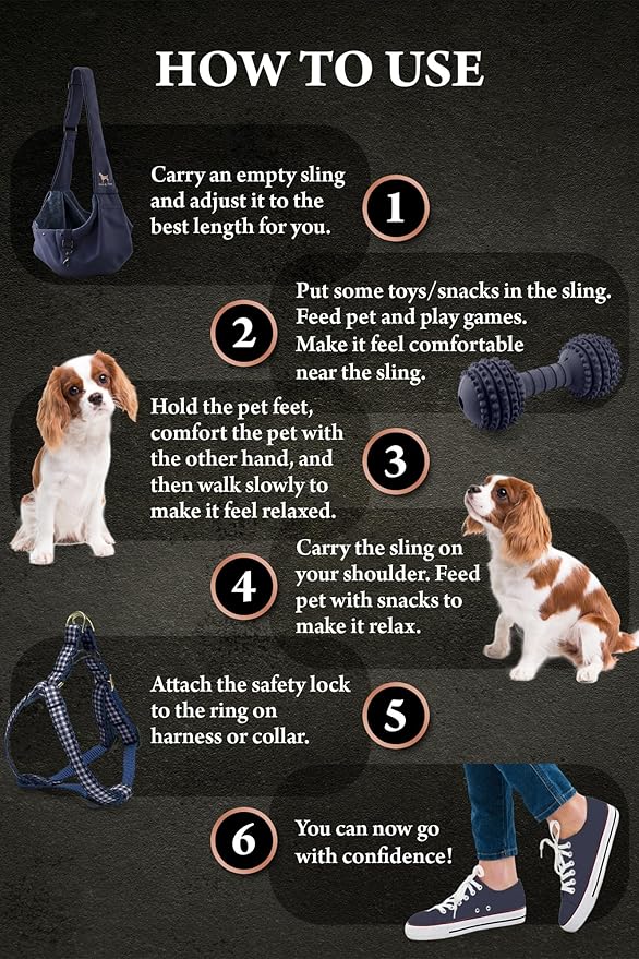 Noah & Paw Dog Sling Carrier for Small Dogs 3-10lb, Dog Sling for Small Dogs and Cats, Dog Carrier with Adjustable Padded Strap, Premium Twill, Lined with Fur, Double Safety Feature, Machine Washable