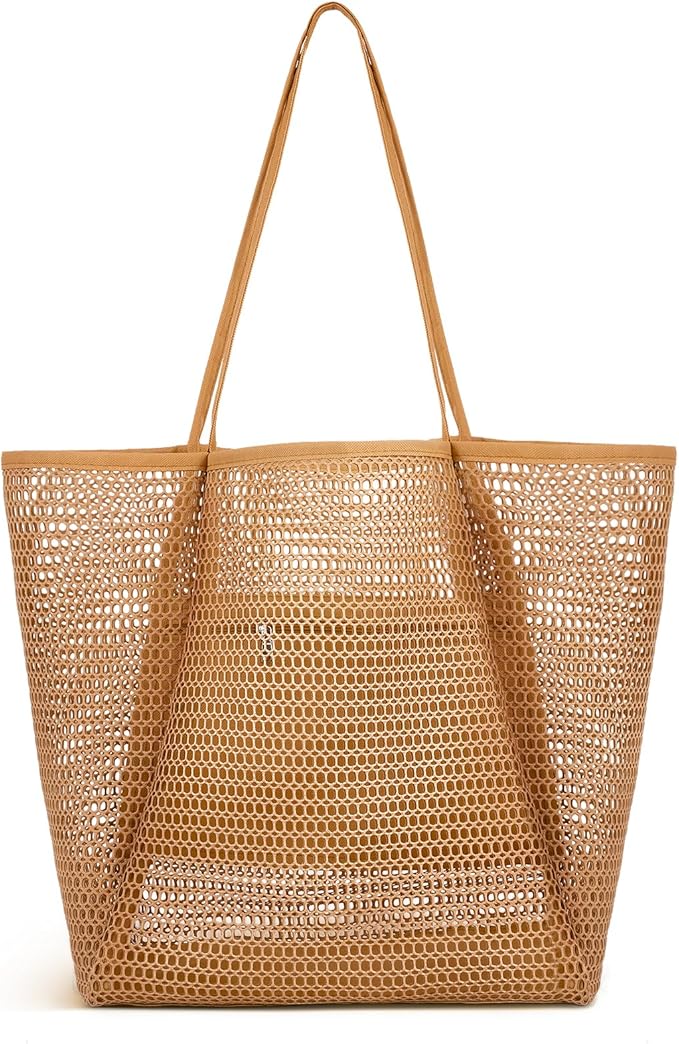 Iioscre Beach Bag for Women, Causal Hobo Pool Bags with Zipper Inner Pocket, Foldable Swim Tote Bag for Vacation Essentials