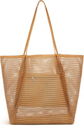 Iioscre Beach Bag for Women, Causal Hobo Pool Bags with Zipper Inner Pocket, Foldable Swim Tote Bag for Vacation Essentials