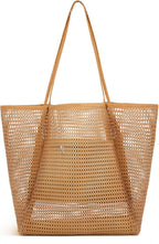 Iioscre Beach Bag for Women, Causal Hobo Pool Bags with Zipper Inner Pocket, Foldable Swim Tote Bag for Vacation Essentials