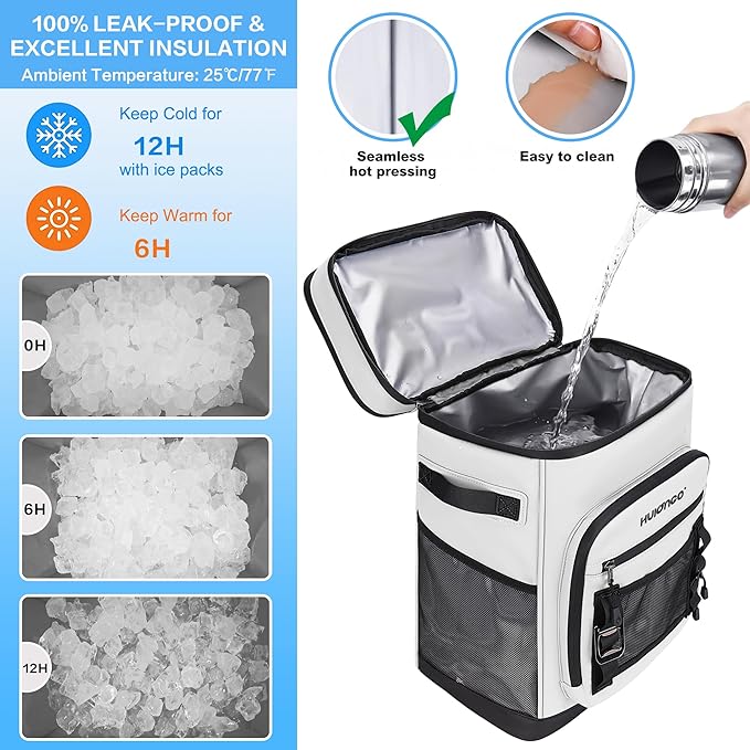 Hulongo Large Waterproof Insulated Cooler Backpack for Men & Women, Leak Proof Cooler Backpack for Camping, Beach, Fishing, Picnic, Travel, Outdoor, 30L, 48Cans