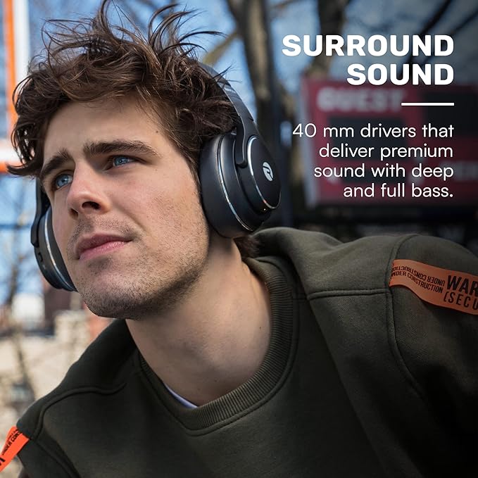 Raycon Everyday Bluetooth Headphones - Over The Ear, Active Noise Cancelling Wireless Headphones + Awareness Mode, Bluetooth Headset with Mic, 40 Hours of Battery Life (Rose Gold)