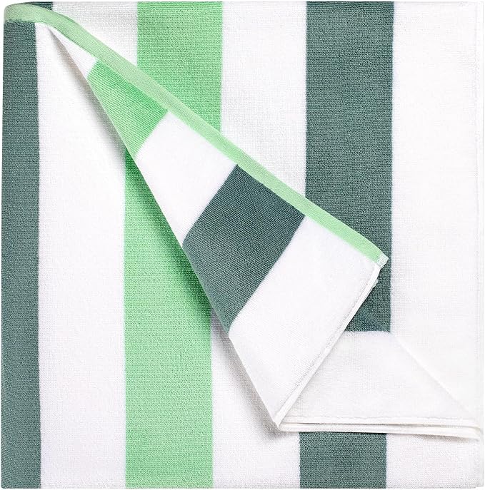 Bornbay Large Beach Towel Oversized - 40"X70" Big Cute Beach Towels, Extra Large Thick Green Pool Towel, XL Beach Towel Oversize, Giant Striped Cotton Towel for Adults
