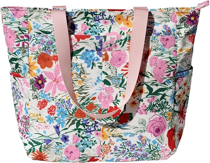 ESVAN Original Floral Tote Bag Large Shoulder Bag with Multi Pockets for Gym Travel Beach Daily Bags