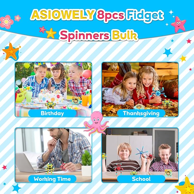 Transformable Fidget Spinner Toys for Kids and Adults,8 Pcs Sensory Toy for Boys Girl ADHD Stress Relief Toys,Fingertip Gyros Travel Toy Party Favors for Teens Birthdays Gifts Easter Present