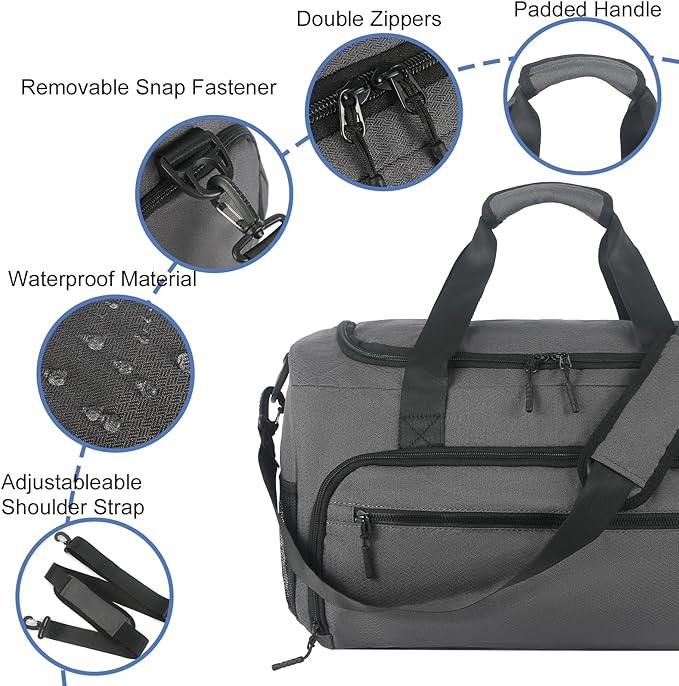 Gym Bag for Men Women, Sport Duffle Bag with Wet Pocket & Shoes Compartment, Water Resistant Overnight Weekender Bag Duffel Bag