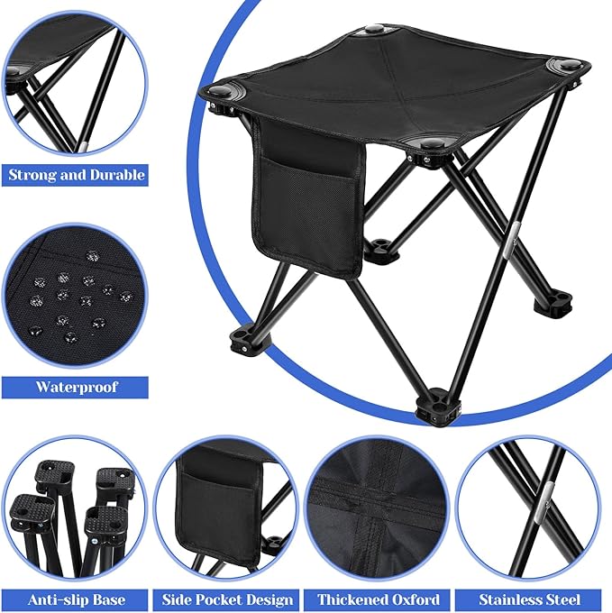 2 Pack Camping Stool,13 Inch Portable Folding Stool Compact Camping Chair Lightweight Stools Seat for Outdoor Gardening and Beach Hiking Fishing, Foot Stools with Carry Bag (Black)