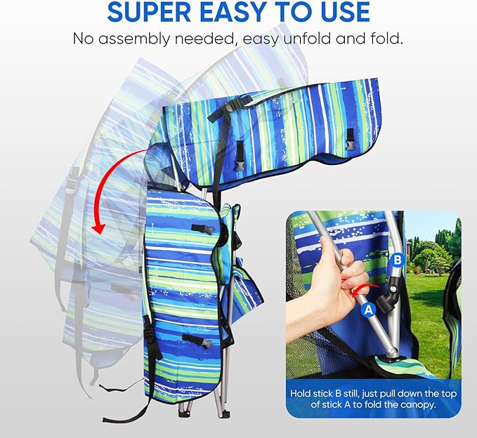 VTOY Portable Camping Chair with Canopy - Folding Chair with Canopy, Durable 600D Oxford Canopy Chair for Camping, Beach, Picnics, Fishing & Sports