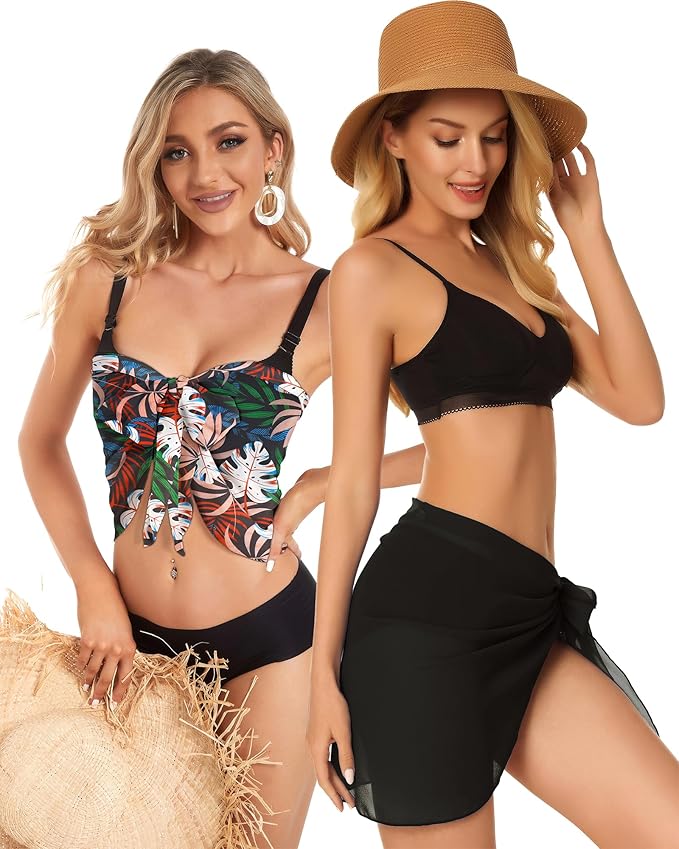 CHICGAL 2 Pieces Women Beach Sarong Bathing Suit Wrap Skirt Sheer Bikini Swimsuit Cover Ups for Swimwear