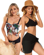 CHICGAL 2 Pieces Women Beach Sarong Bathing Suit Wrap Skirt Sheer Bikini Swimsuit Cover Ups for Swimwear