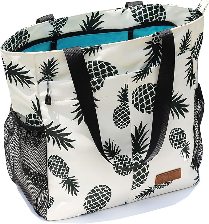 ESVAN Original Floral Tote Bag Large Shoulder Bag with Multi Pockets for Gym Travel Beach Daily Bags