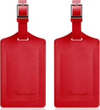 Travelambo Luggage Tags for Suitcases Faux Leather Privacy Protection 2 Pack Bag Tags Travel Accessories Essential, Deep Red
