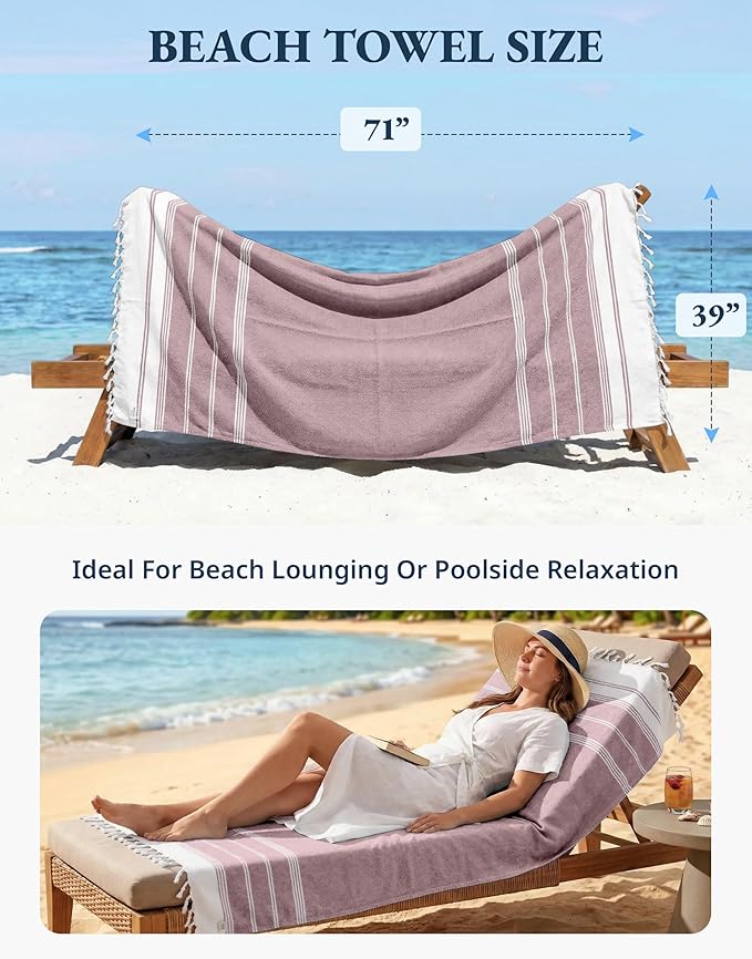 LANE LINEN Beach Towels for Women, 2 Pack Large Beach Towels Oversized, Pre-Washed, No-Shrink Sand Free, Quick Dry, Lightweight Travel Towel, Soft Beach Bath Towel, 39"x71" - Fired Brick
