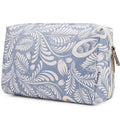 Narwey Cute Makeup Bag Travel Cosmetic Bag Organizer Toiletry Bag Make Up Bags with Compartments for Women Girls (Large, Blue Leaf)