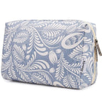 Narwey Cute Makeup Bag Travel Cosmetic Bag Organizer Toiletry Bag Make Up Bags with Compartments for Women Girls (Large, Blue Leaf)