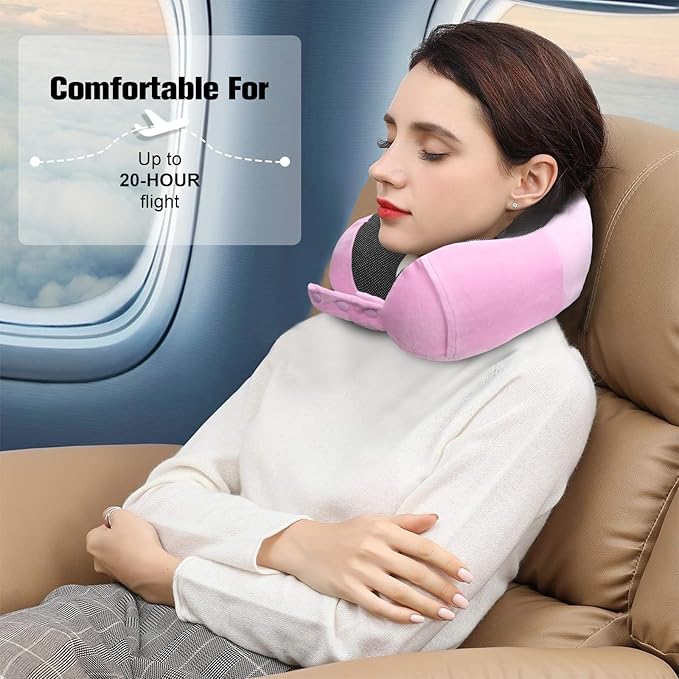 Cirorld Neck Pillow for Traveling, Travel Pillows for Airplanes,100% Pure Memory Foam Travel Neck Pillow, Adjustable Flight Pillow, Portable Plane Accessories with Eye Mask, Earplugs, Carry Bag